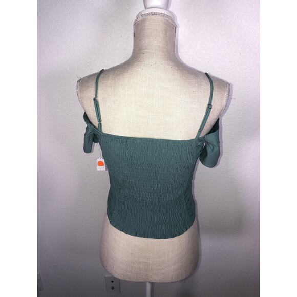 ASTR Dark Sage Ruched Off The Shoulder Smocked Top - S - Picture 5 of 5
